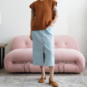 Vintage 90s Kerozene Light Wash Denim Midi Rock - Knopfleiste, Größe 42, Taille 30 ”