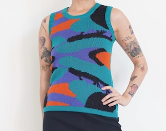 Vintage Pierre Cardin Knit Tank Top: 80s Geometric Sleeveless Sweater Vest
