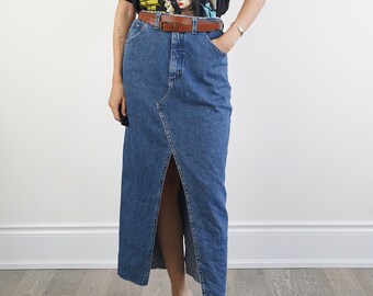 Y2K Vintage Lee Denim Front Slit Maxi Jean Skirt