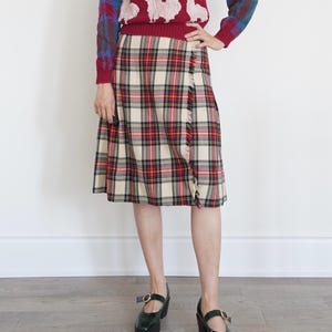 Vintage 1960s Pedigree x Jan Rawls Tartan Kilt Skirt | Wool Plaid Wrap, Pleated Back, Fringe Edge | Waist 28” Length 27”