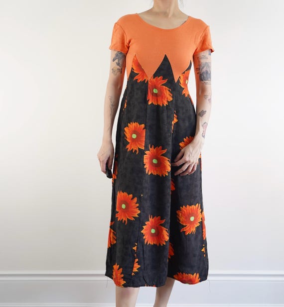 retro sunflower dress Sunflower Maxi Dress Women, Vintage Floral Cottagecore, Boho Summer, Botanical Yellow Dress, Prairie Style