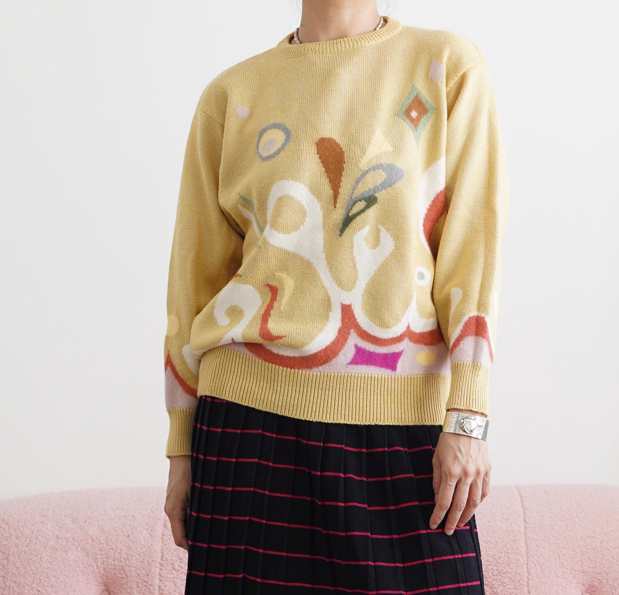 Vintage Angora Blend Abstract Knit Sweater - 90s Artsy Pullover - Etsy