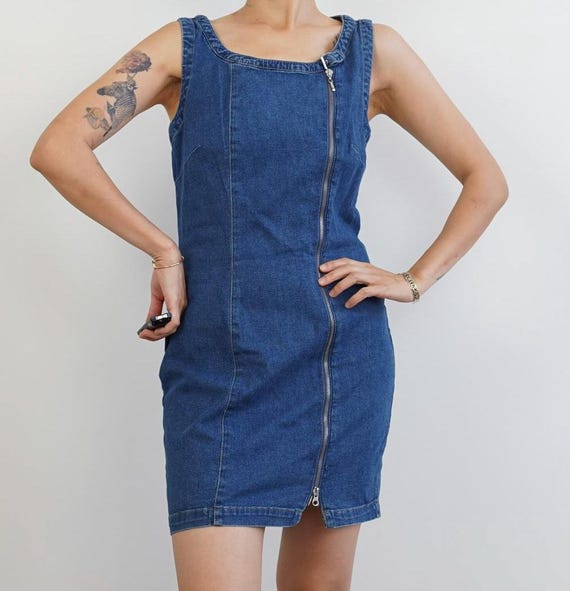 Vintage Y2K Denim Zip-up Sleeves Minidress Fr 40/ Size M - Etsy