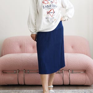 Vintage Devernois Paris Wool Blend Midi Skirt: French Rib Knit, L/XL