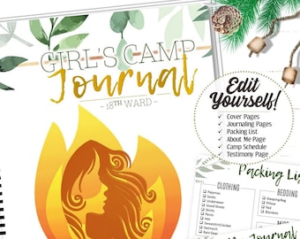 EDITABLE Young Women Girls Camp Journal, Packing List and About Me Page - INSTANT DOWNLOAD