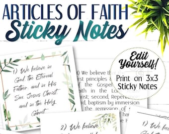 Articles of Faith for Sticky Notes - INSTANT DOWNLOAD