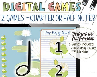 2 Quarter & Half Note Digital Games: Frog Themed - Play Virtually or In-Person - INSTANT DOWNLOAD