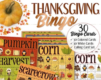 30 Thanksgiving Bingo Cards - INSTANT DOWNLOAD