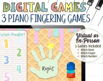 3 Piano Fingering Digital Games: Collect the Ice Cream Scoops - Play Virtually or In-Person - INSTANT DOWNLOAD