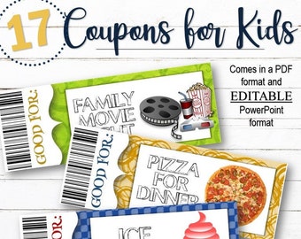 EDITABLE Reward/Gift Coupons for Kids - INSTANT DOWNLOAD