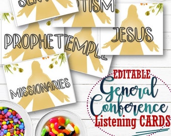 EDITABLE Kids General Conference Listening Cards - INSTANT DOWNLOAD