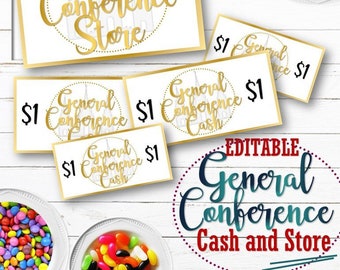 EDITABLE Kids General Conference Store and Cash - INSTANT DOWNLOAD