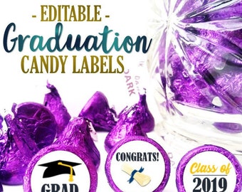 EDITIERBARE Schulabschluss Hershey / Candy Labels - INSTANT DOWNLOAD