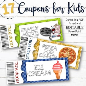 EDITABLE Reward/Gift Coupons for Kids INSTANT DOWNLOAD image 1