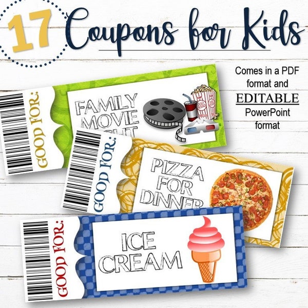 EDITABLE Reward/Gift Coupons for Kids - INSTANT DOWNLOAD