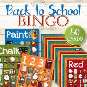 60 Back to School Bingo Cards - INSTANT DOWNLOAD