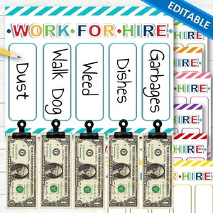 EDITABLE Work for Hire Chore Charts for Kids INSTANT DOWNLOAD image 1