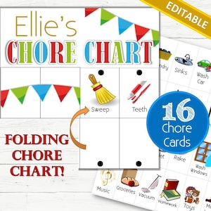 EDITABLE Chore Chart and 16 Chore Cards - INSTANT DOWNLOAD