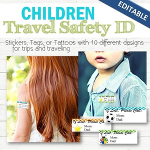 EDITABLE Children Safety Id Labels/Stickers/Tattoos - INSTANT DOWNLOAD