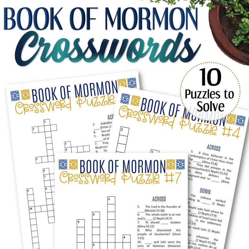 Book of Mormon Crossword Puzzles 10 Pages  INSTANT DOWNLOAD image 1