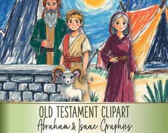 Gráficos de la Biblia del Antiguo Testamento: Abraham, Sara, Isaac, Agar e Ismael, imágenes prediseñadas imprimibles PNG JPG PDF (Cu y Cu4cu Ok) - Descarga instantánea