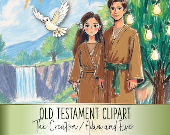Imágenes bíblicas del Antiguo Testamento - La Creación / Adán y Eva - Imágenes prediseñadas imprimibles en PNG, JPG y PDF (Cu y Cu4cu Ok) - Descarga instantánea
