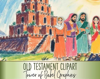 Gráficos de la Biblia del Antiguo Testamento - Imágenes prediseñadas imprimibles de la Torre de Babel PNG JPG PDF (Cu y Cu4cu Ok) - Descarga instantánea