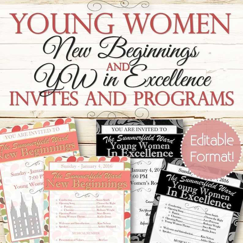 EDITABLE Young Women New Beginning's and YW in Excellence Etsy