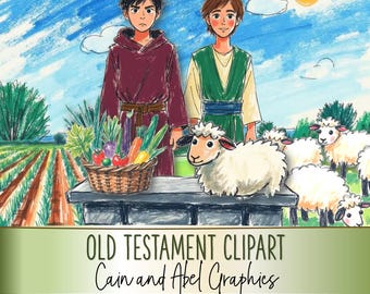 Gráficos de la Biblia del Antiguo Testamento - Imágenes prediseñadas de Caín y Abel imprimibles PNG JPG PDF (Cu y Cu4cu Ok) - Descarga instantánea