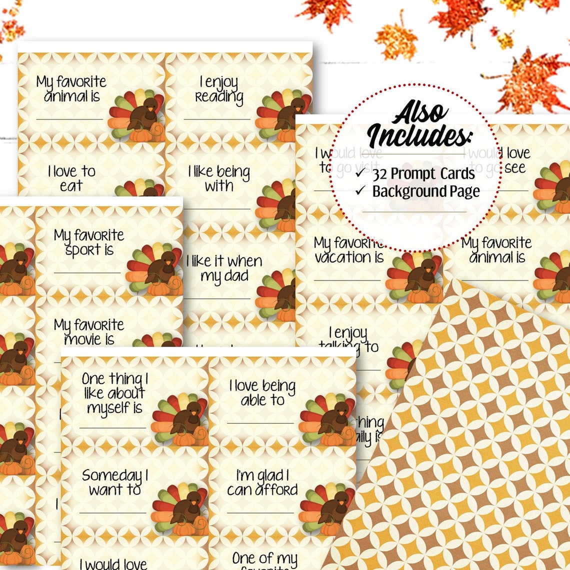 Turkey Advent Calendar With Thankful Prompt Cards INSTANT Etsy