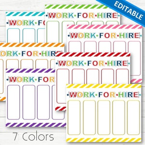 EDITABLE Work for Hire Chore Charts for Kids INSTANT DOWNLOAD image 2