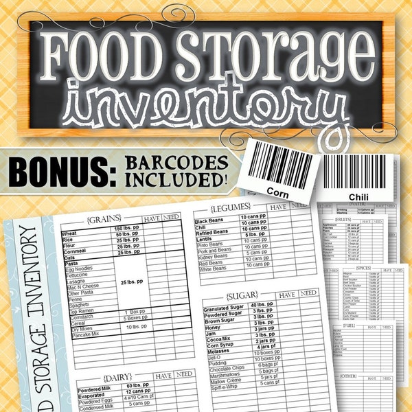 Inventaire de stockage des aliments/garde-manger/congélateur (plus de 200 codes à barres inclus) - TÉLÉCHARGEMENT INSTANTANÉ