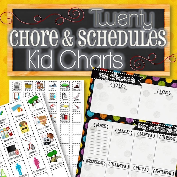 20 Chore & Schedule Charts for Kids - INSTANT DOWNLOAD