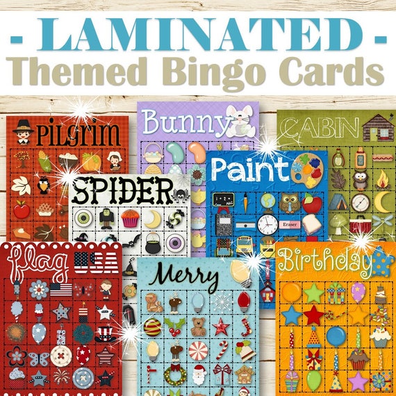 30 Laminated Themed Bingo Cards Printed Version Etsy