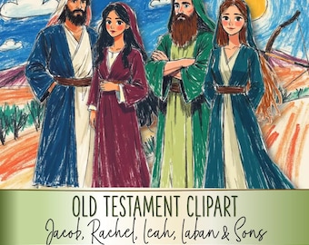 Imágenes bíblicas del Antiguo Testamento: Jacob, Raquel, Lea, Labán y sus hijos (imprimibles en formato PNG, JPG y PDF) (compatibles con Cu y Cu4cu) - Descarga instantánea