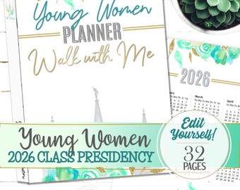 Planificador editable para la presidencia de la clase de mujeres jóvenes de 2026 - DESCARGA INSTANTÁNEA