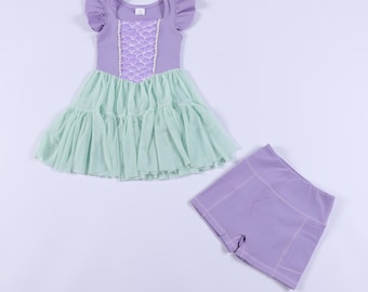Magische Meerjungfrau Prinzessin Mesh Tutu Erwachsene und Jugendliche Aktive Kleid | Magischer Urlaub Sportliches Kleid | Mama und Mini Active Set