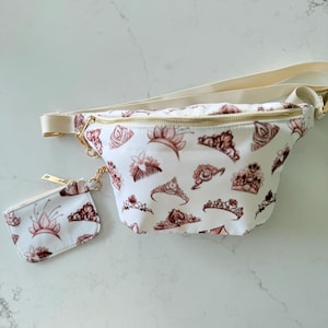Magical Princess Crowns Neutral Rose Gold Jumbo Fanny Pack | Theme Park Belt Bag | Magical Mouse Purse