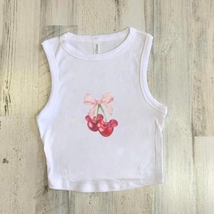 Magical Mouse Coquette Cherry Crop Top, Cropped Coquette Baby Tee, Theme Park Cropped Shirt