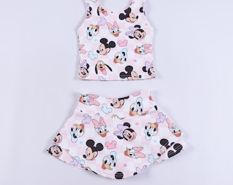 Magical Mouse Friends Pink Checker Girls Activewear Set | Girls Athletic Set | Child Theme Park Athletic Wear