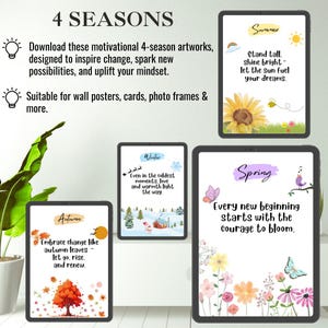 Digital Print, Motivational Quote Art, Home Office Decor, Spring, Summer, Autumn, Winter, Four Seasons, Flowers, Sun, Leaves, Snow Wall Art