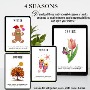 Four Seasons Artwork | Digital Print Motivation Message | Instant Download | 4-pc Set | Spring Summer Autumn Winter | Inspiring Poetry Quote