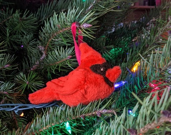 Handmade Plush Cardinal Hanging Christmas Ornaments | Yule Decorations | Small Plushies | Borbs | Borbament