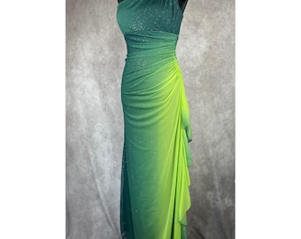 Vtg 90s Y2K Fairy Prom Gown S Green Ombré Overlay Rhinestones Mermaid Dress USA