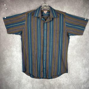Vintage Boulevard BLOCK Shirt Mens M Multicolored Striped Button Up Short Sleeve