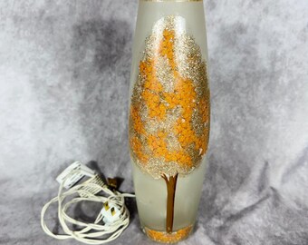 Vtg Frosted Glass Vase Accent Lamp Autumn Tree Bottle Brush Light Shabby Chic