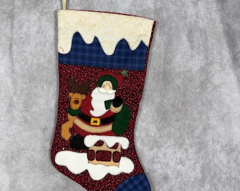 Vintage Weihnachtsstrumpf 3D Nikolaus Applikation Patchwork kariert Rustikale Landhaus