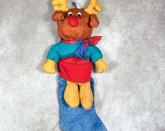 Vtg 1995 Vier-Stern-Weihnachtsstrumpf 30 "Blau Gesteppter Nylon Plüsch 3D