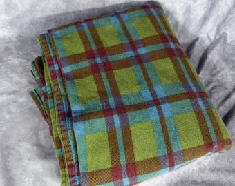 Vtg Woolrich Home Green Plaid Flannel Flat Sheet Full 100% Cotton Turkish Fabric