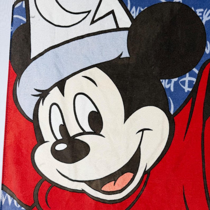 Vtg 90s Walt Disney World Sorcerer Mickey Mouse Beach Towel Fantasia Wizard Star image 4